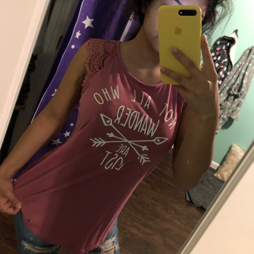 Pink tank with text